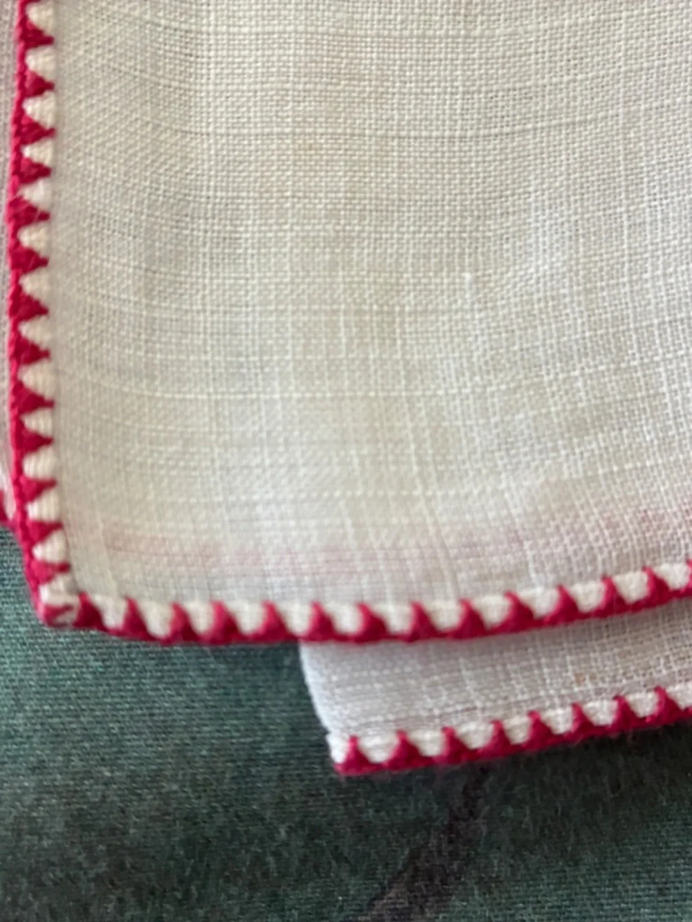 Vintage Linen Cross Stitched Roses Tablecloth 33 1/2 x34